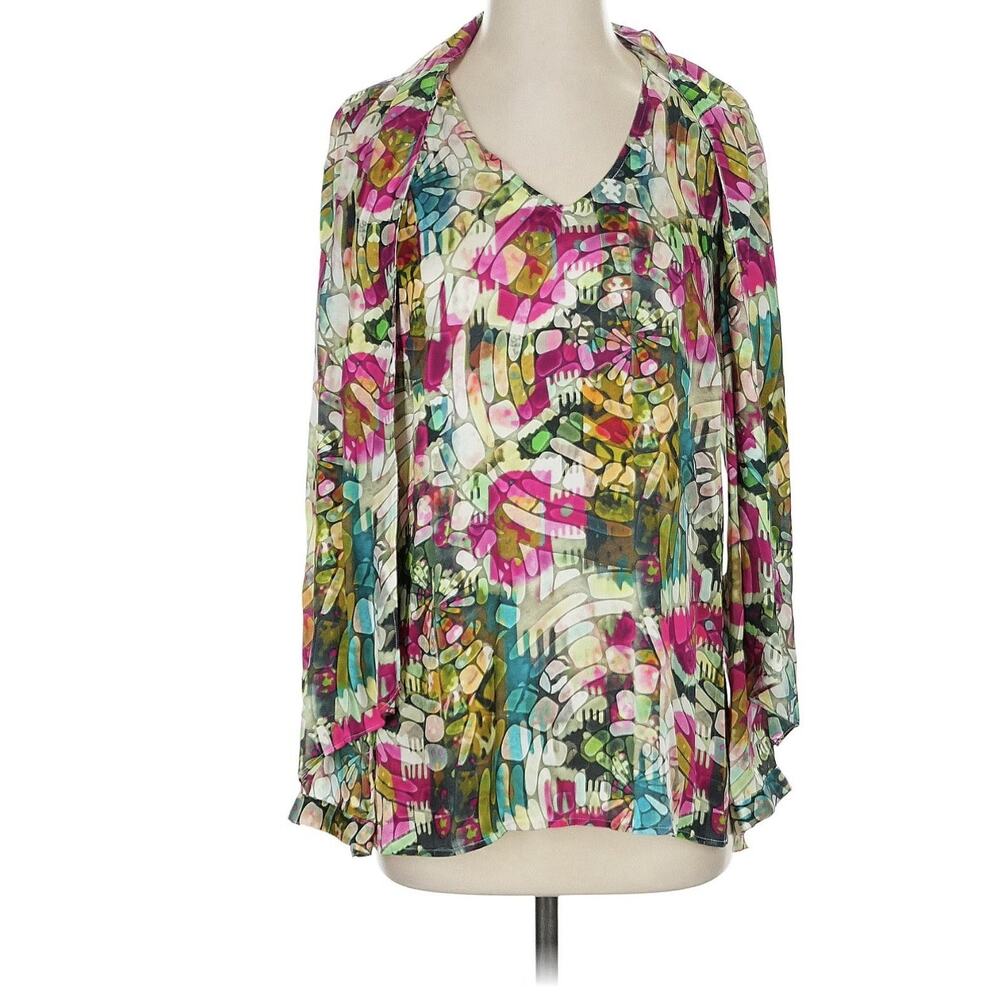 Etcetera 100% Silk Long Sleeve multicolor Abstract Blouse Flawed